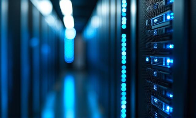 Close up of high-tech security server in a logistics hub
