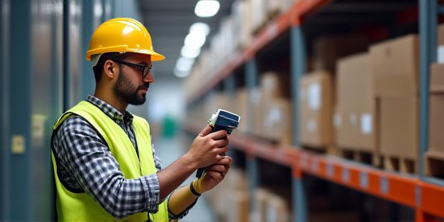 Staff using barcode scanners for efficient picking in organized warehouse