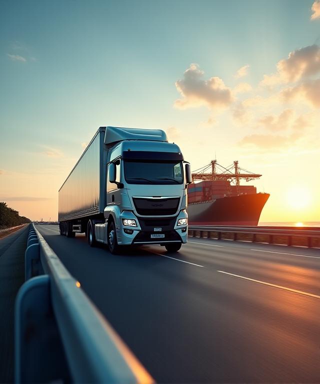 Global logistics cargo ship and freight truck